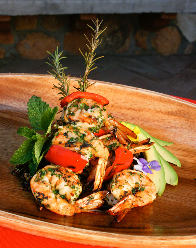 Shrimp and Red Peppers on Rosemary Sprigs