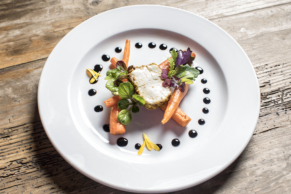 Roasted Carrots with Pistachio Crusted Sheep’s Milk Cheese from David Cohen